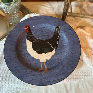 Black and white chicken. Blue 8” plate by Warren Kimble Plate